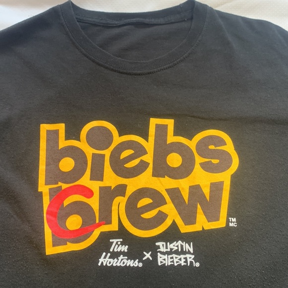 Justin Bieber X Tim Hortons Biebs Brew Coffee Tee Canada T-Shirt Crew Large - Picture 3 of 9